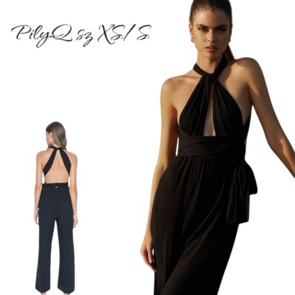 PilyQ PQ Swim Julia Black Jumpsuit Halter Backless XS/S NWT